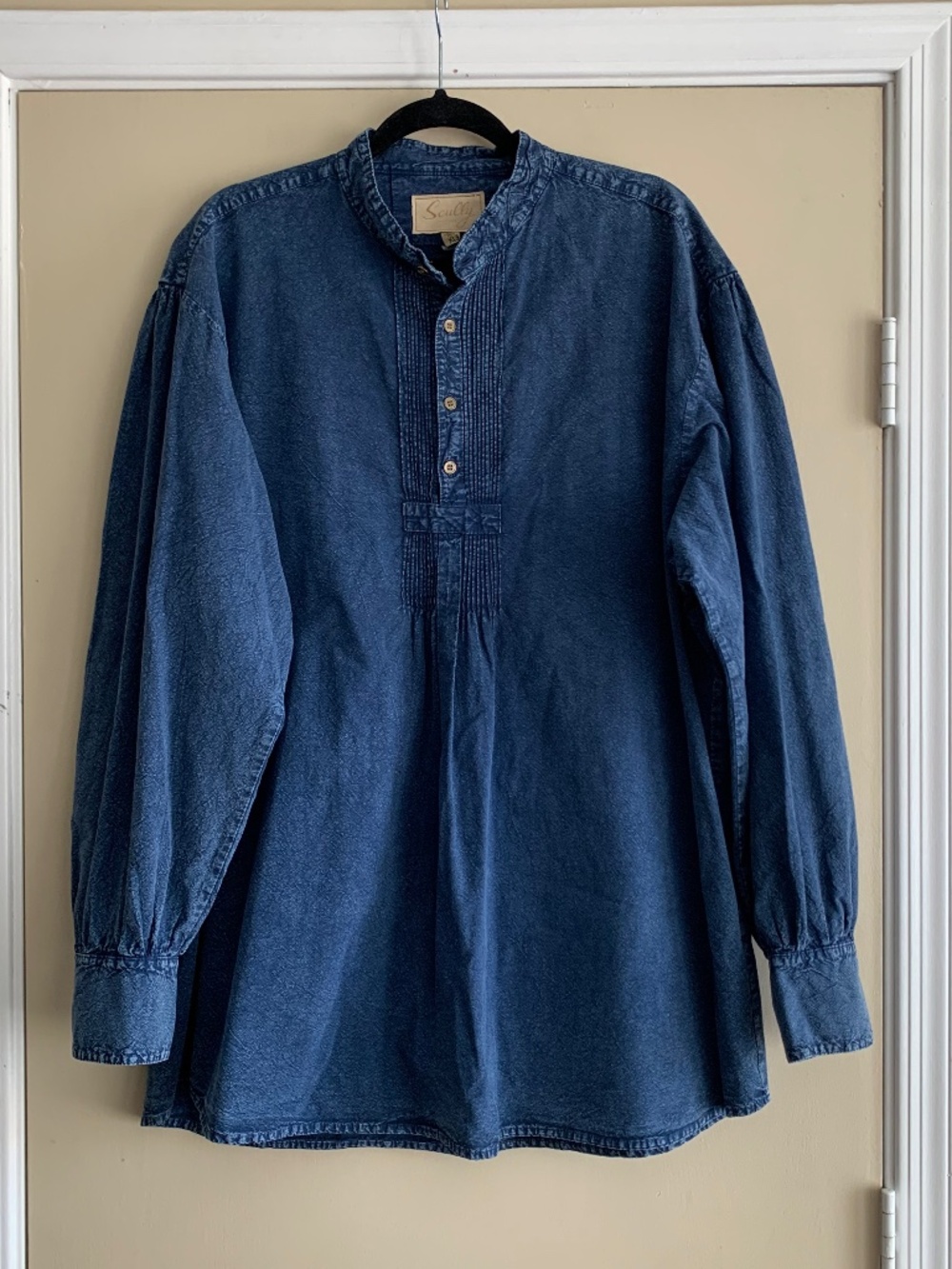 Scully Chambray Blue 1/4 Button Tunic Shirt XL Peruvian Cotton Boho Western Top